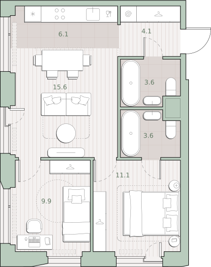 2-комнатная 54 м2 в ЖК Среда на Лобачевского корпус null этаж 12