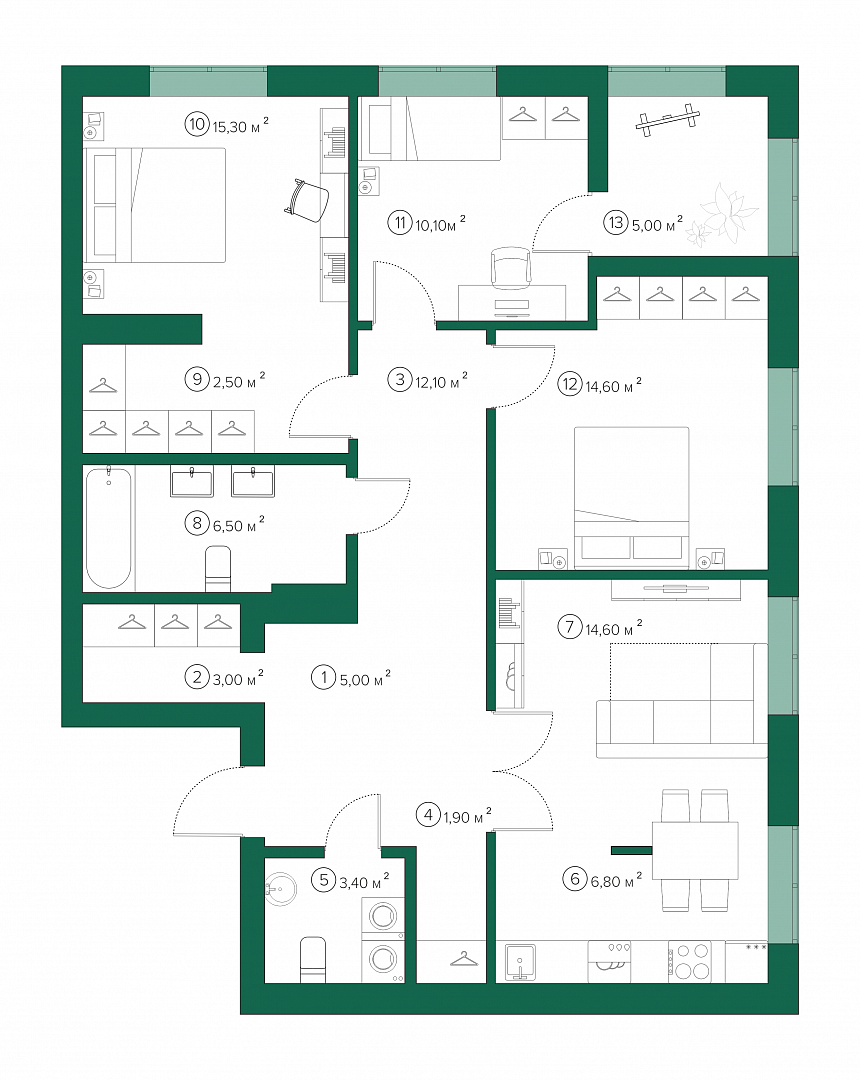 4-комнатная 98.3 м2 в ЖК undefined корпус null этаж 2