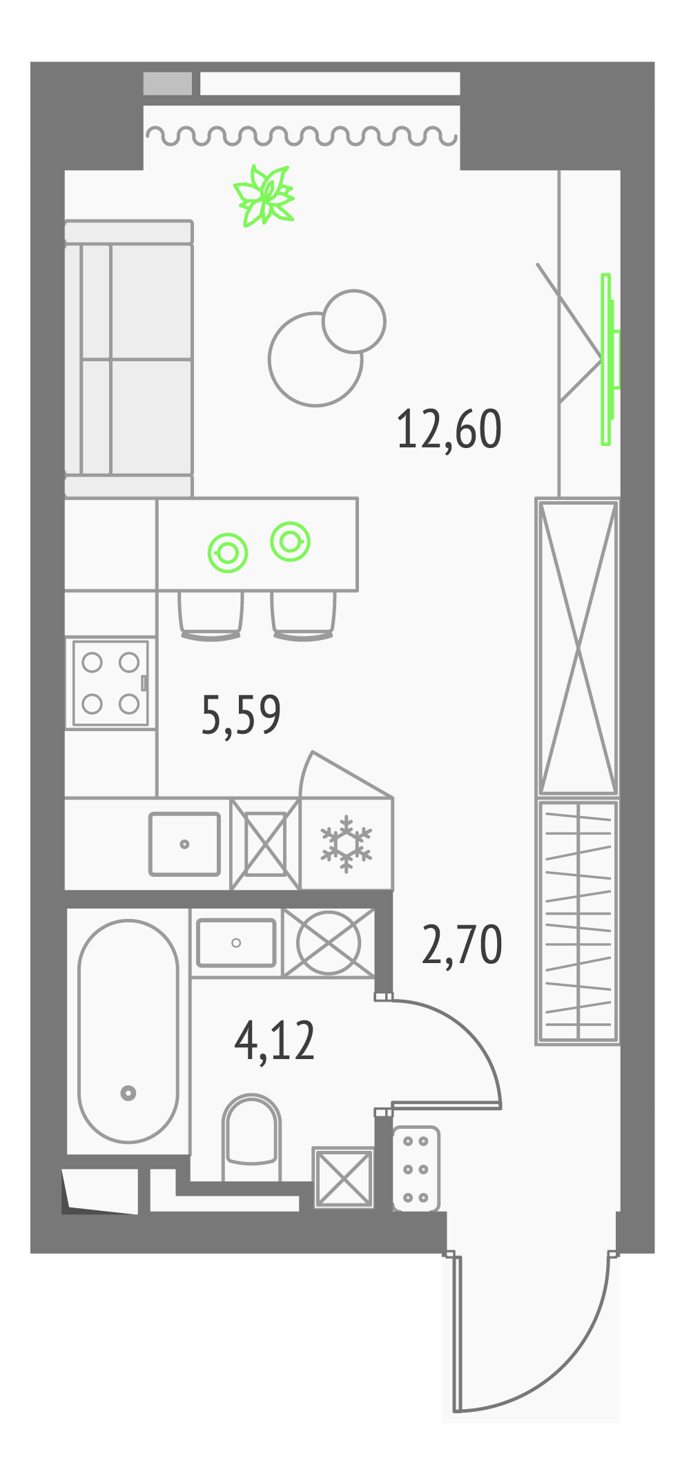 Студия 25 м2 в ЖК Upside Towers корпус null этаж 8