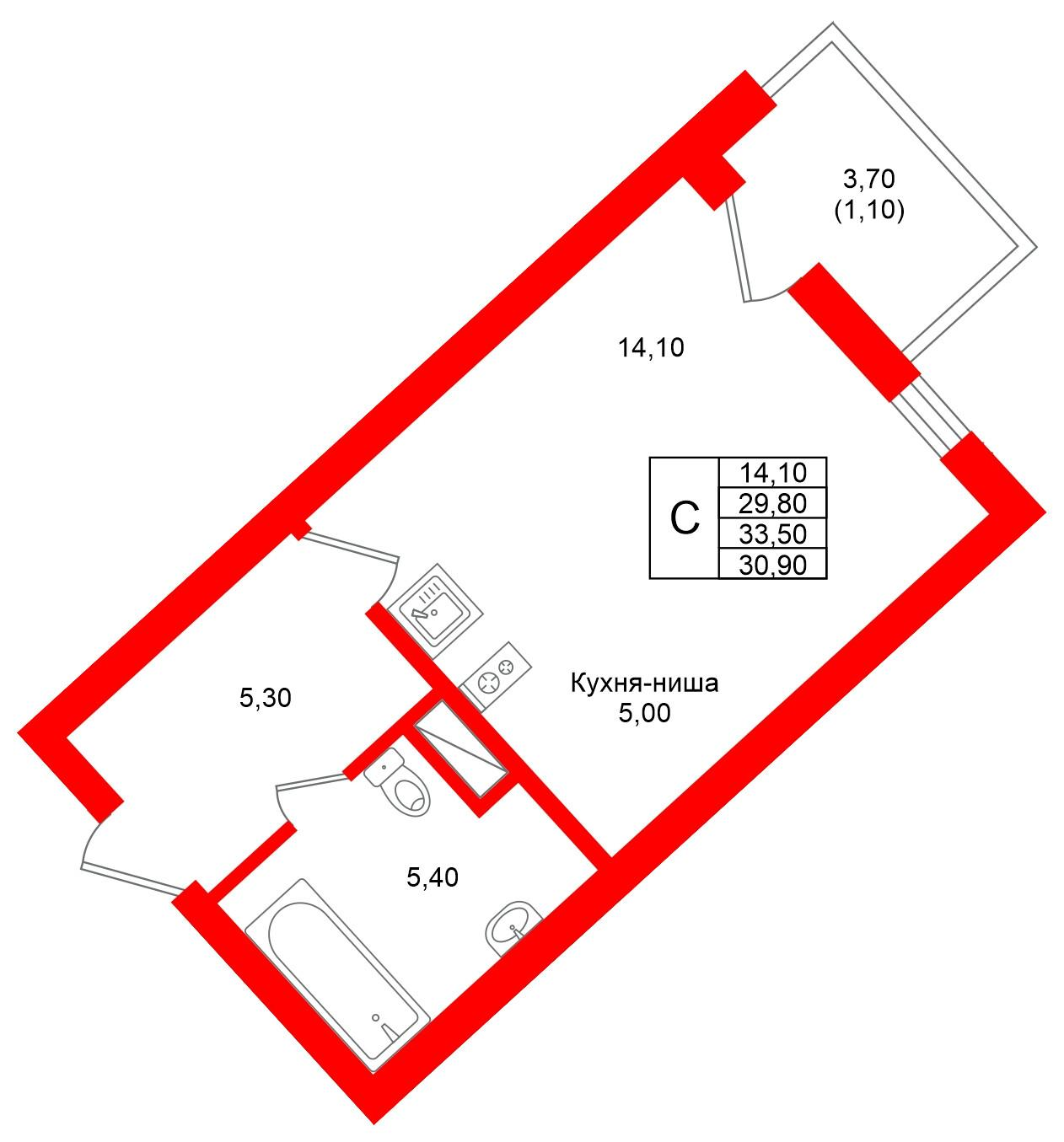 Студия 30 м2 в ЖК Фридланд корпус null этаж 4