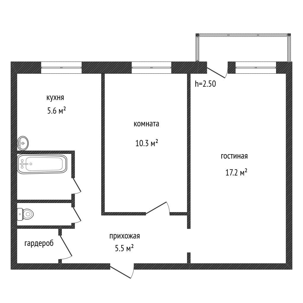 2-комнатная 42.7 м2 в ЖК undefined корпус null этаж 5