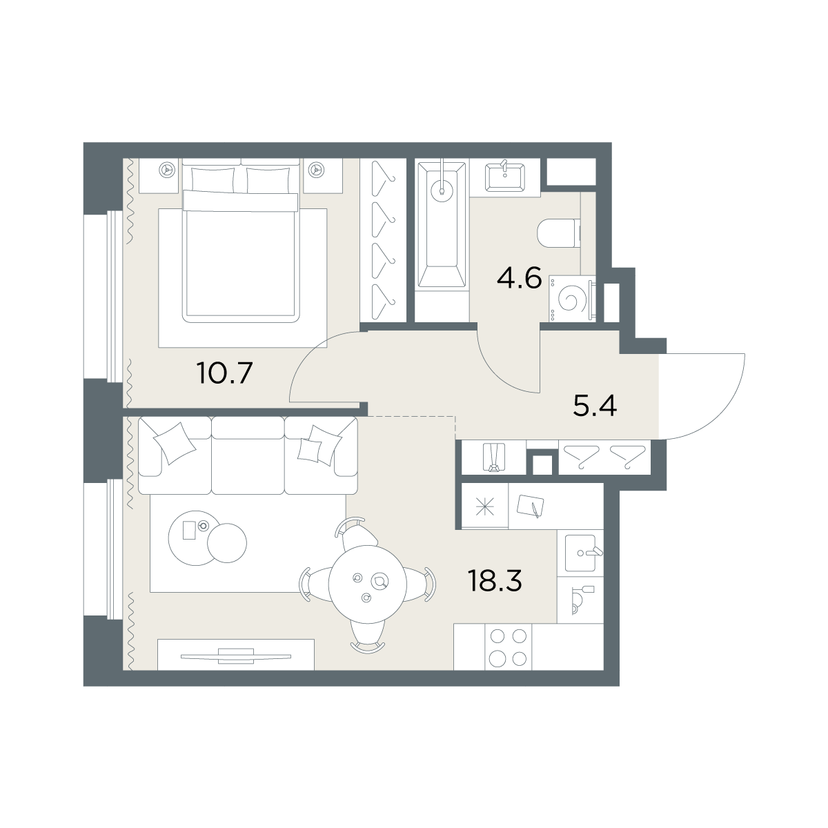 1-комнатная 39 м2 в ЖК Станиславский корпус null этаж 5