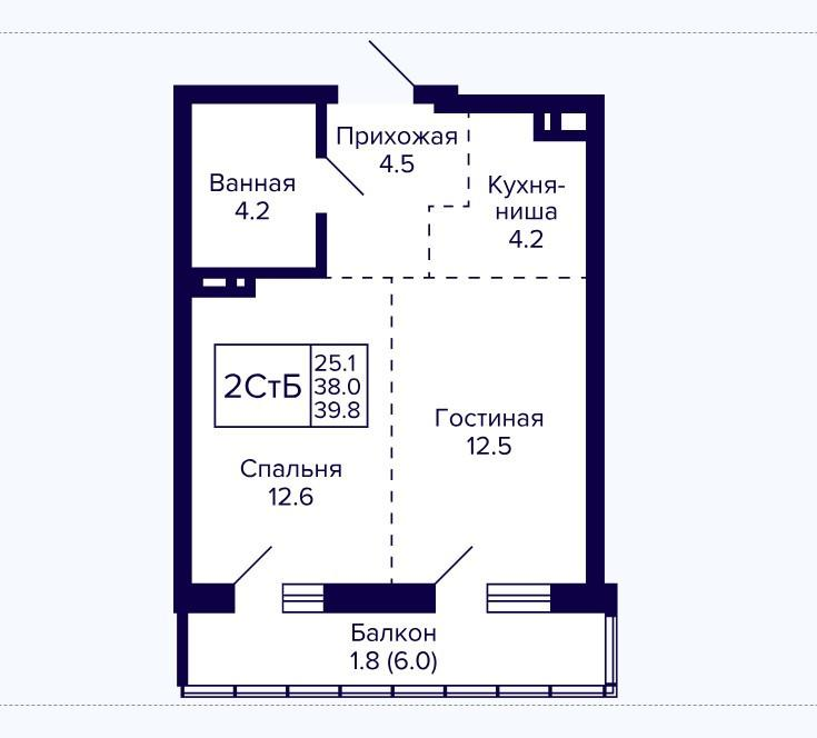 2-комнатная 39.8 м2 в ЖК undefined корпус null этаж 10