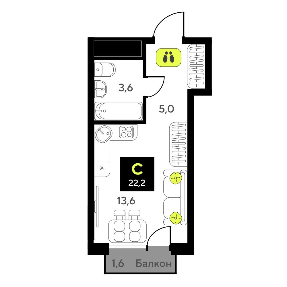 Студия 22 м2 в ЖК Мотивы корпус null этаж 13