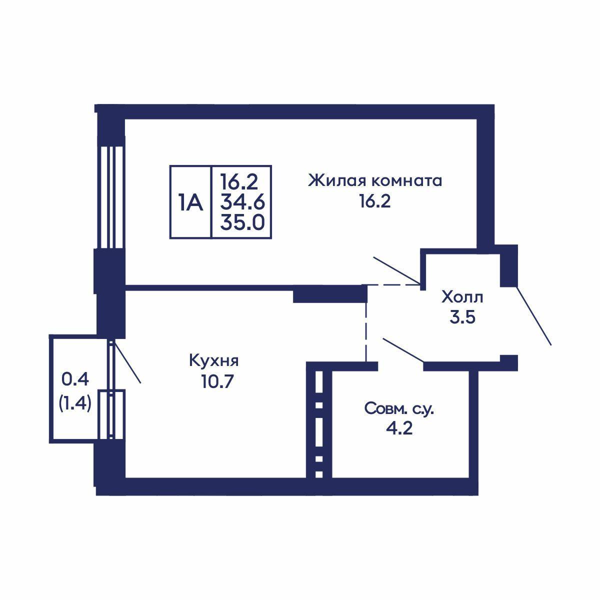 1-комнатная 35 м2 в ЖК Сила леса корпус null этаж 12