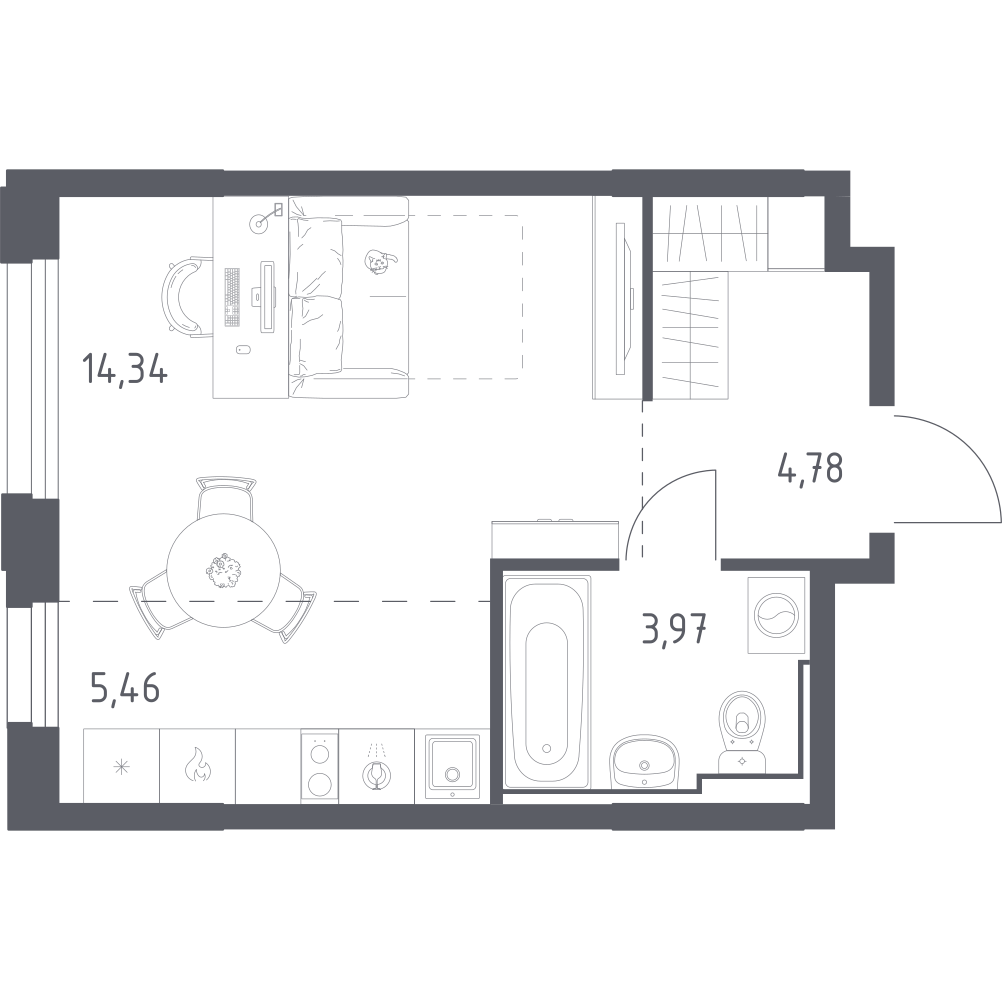 Студия 28 м2 в ЖК Рябиновая Роща корпус null этаж 13