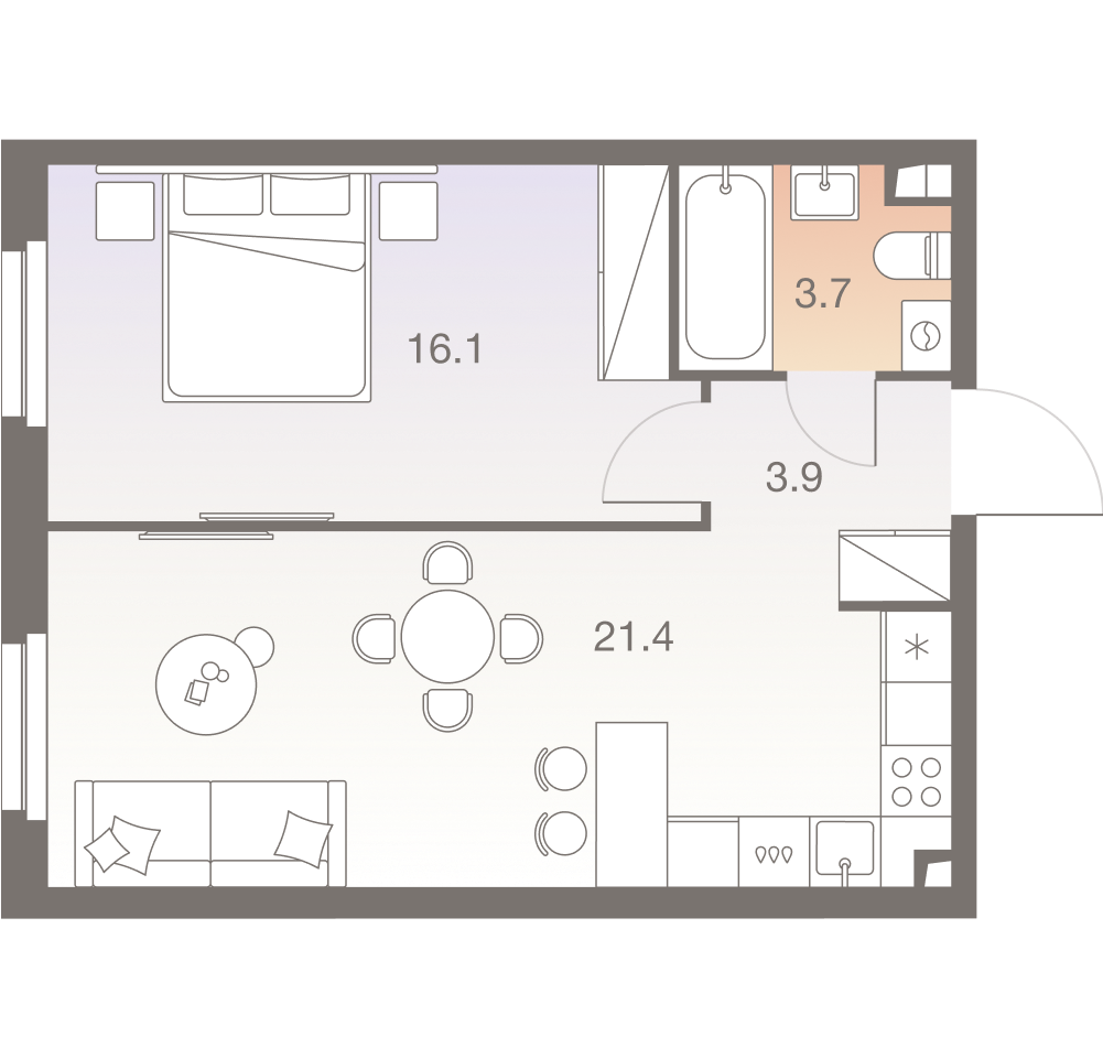 2-комнатная 45 м2 в ЖК Twelve корпус null этаж 12