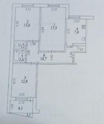 3-комнатная 67.4 м2 в ЖК undefined корпус null этаж 10