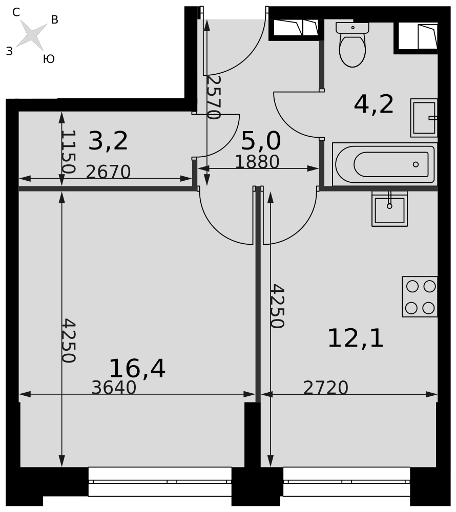 1-комнатная 40 м2 в ЖК Сидней Сити корпус null этаж 15
