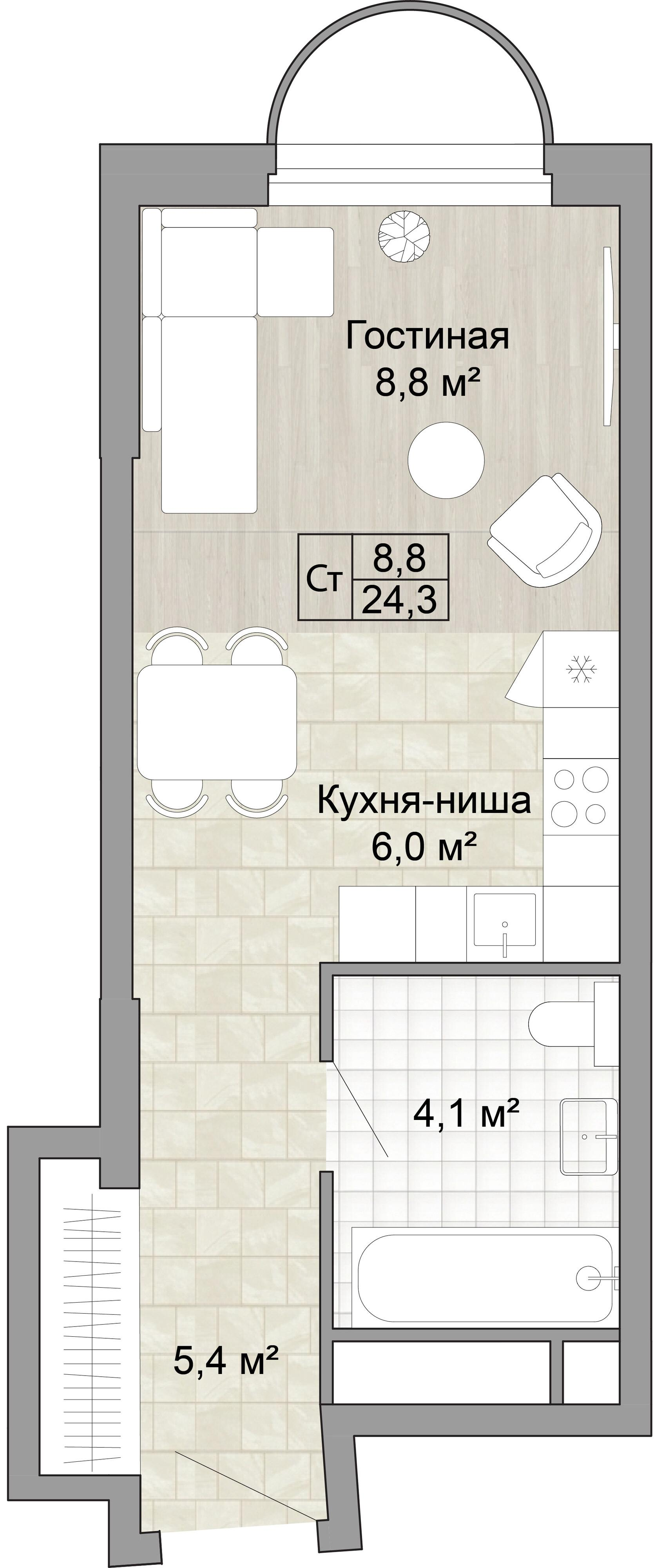 Студия 24 м2 в ЖК Новые Смыслы корпус null этаж 19