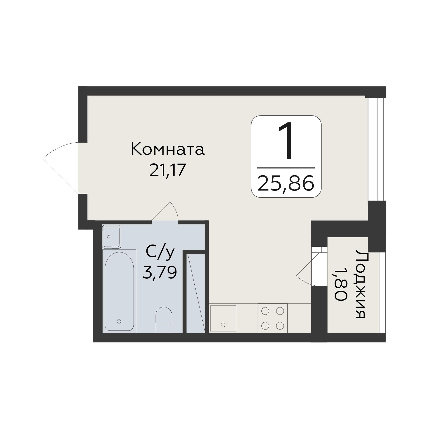 1-комнатная 25 м2 в ЖК Люмен корпус null этаж 10