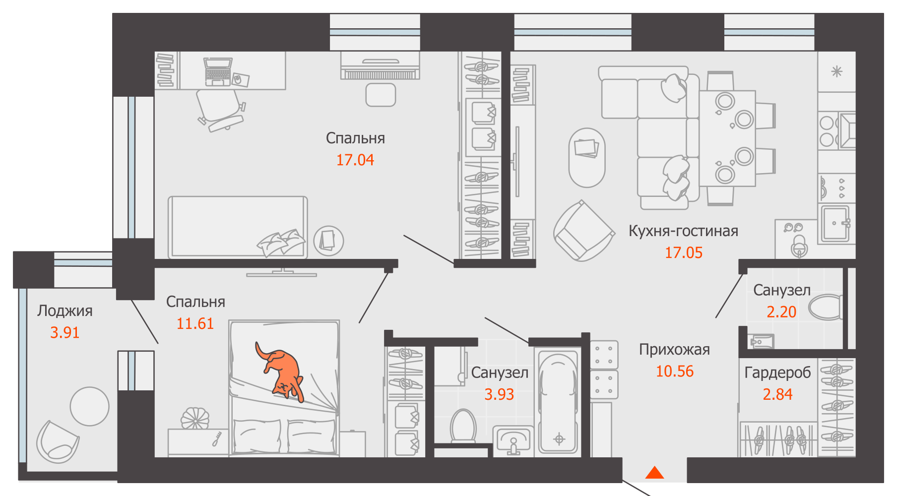 3-комнатная 67 м2 в ЖК ZNAK корпус null этаж 5