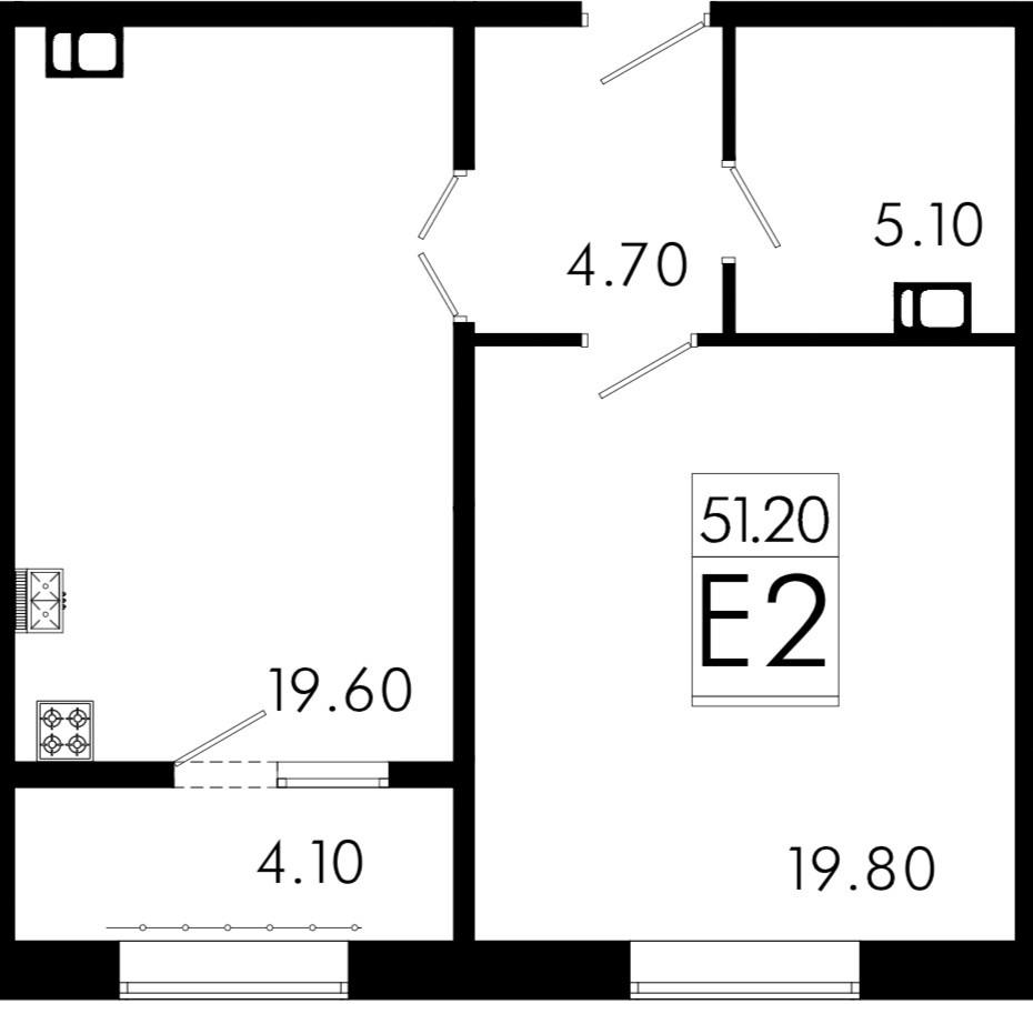 2-комнатная 51.2 м2 в ЖК undefined корпус null этаж 1