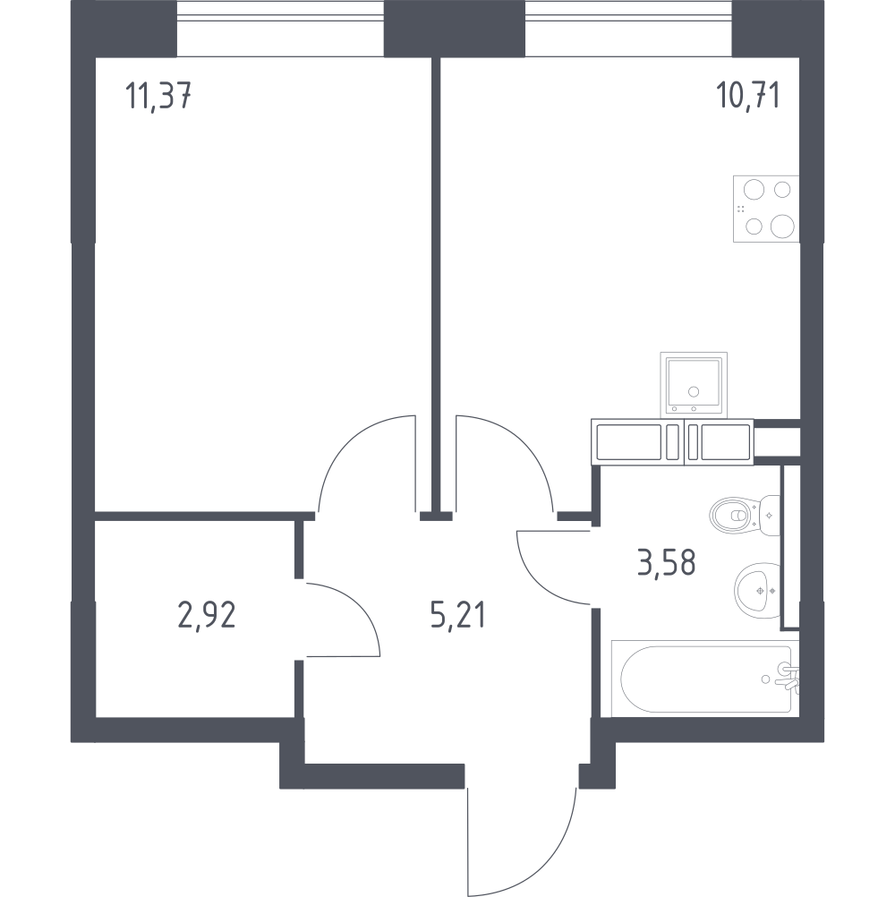 1-комнатная 33 м2 в ЖК Цветочные поляны корпус null этаж 5