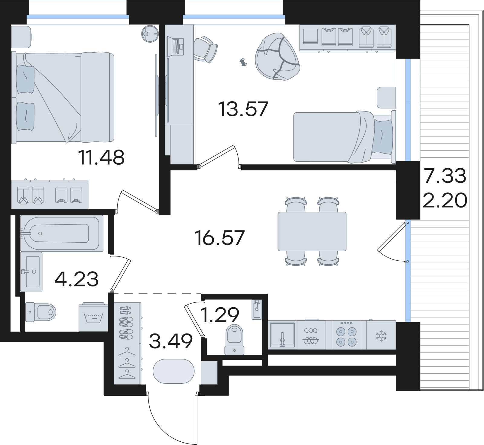 2-комнатная 52 м2 в ЖК Статус на Гребном канале корпус null этаж 10