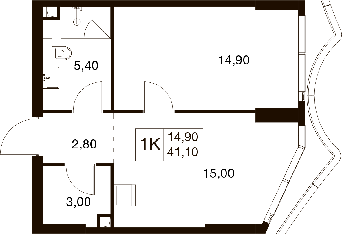 1-комнатная 41 м2 в ЖК А22 корпус null этаж 3
