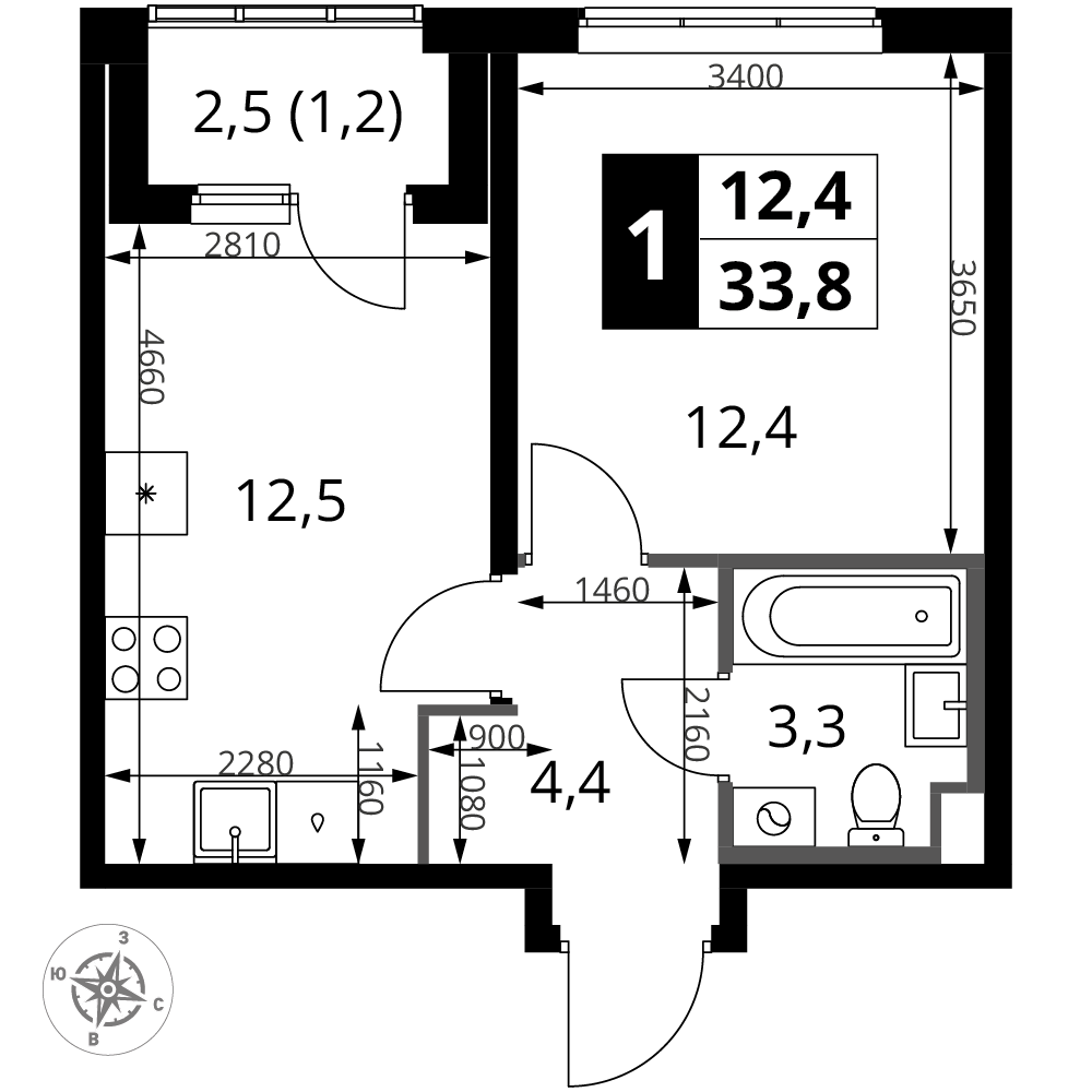 1-комнатная 33 м2 в ЖК 1-й Ясеневский корпус null этаж 2