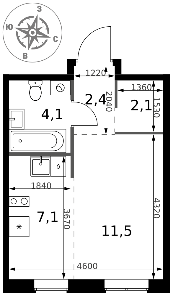 Студия 27 м2 в ЖК 1-й Ясеневский корпус null этаж 2