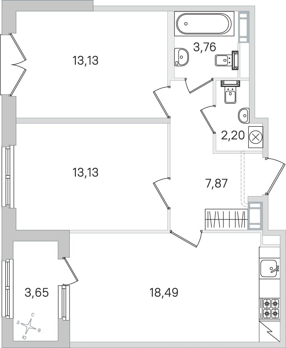 2-комнатная 60 м2 в ЖК Дубровский корпус null этаж 4