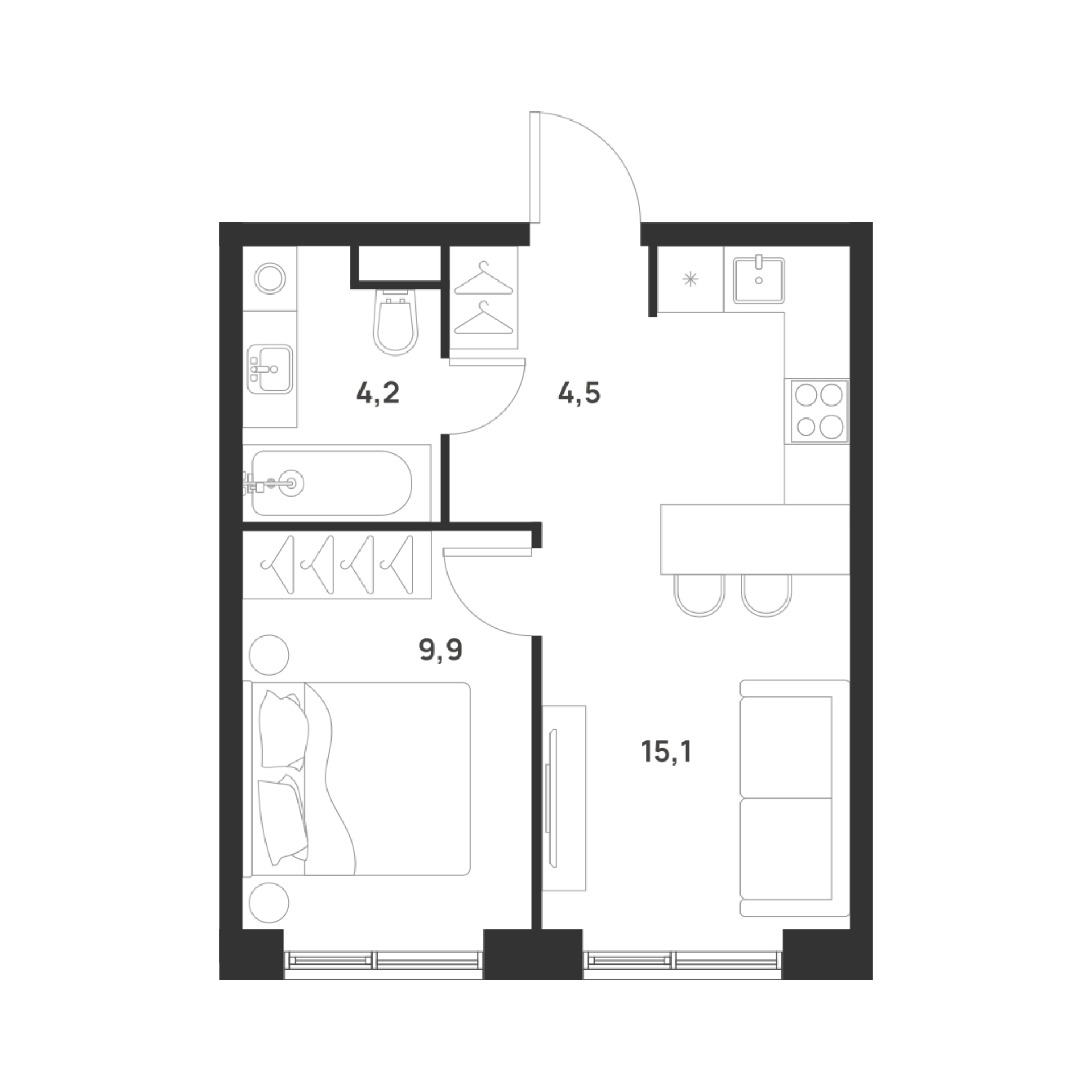 1-комнатная 33 м2 в ЖК Форевиль корпус null этаж 13