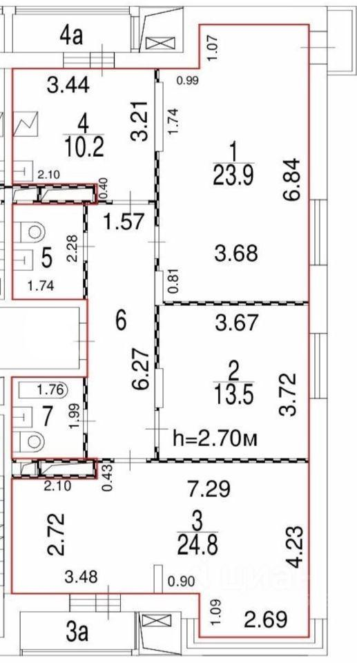 3-комнатная 89.7 м2 в ЖК undefined корпус null этаж 9