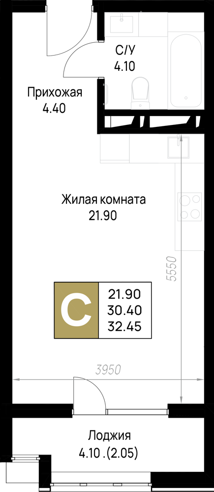 Студия 32 м2 в ЖК На Высоком берегу корпус null этаж 11