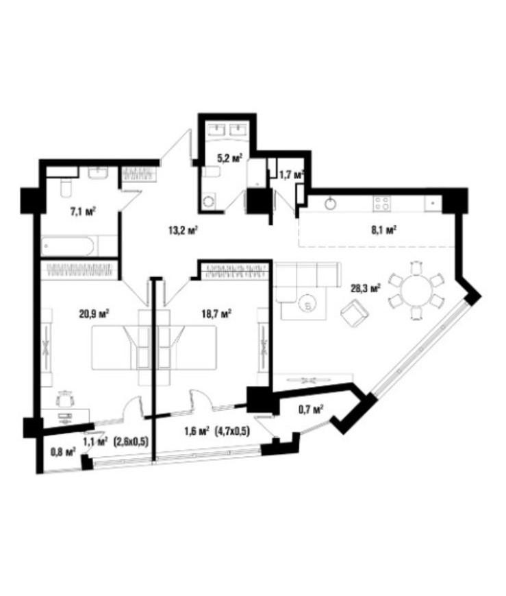 3-комнатная 107.4 м2 в ЖК undefined корпус null этаж 11