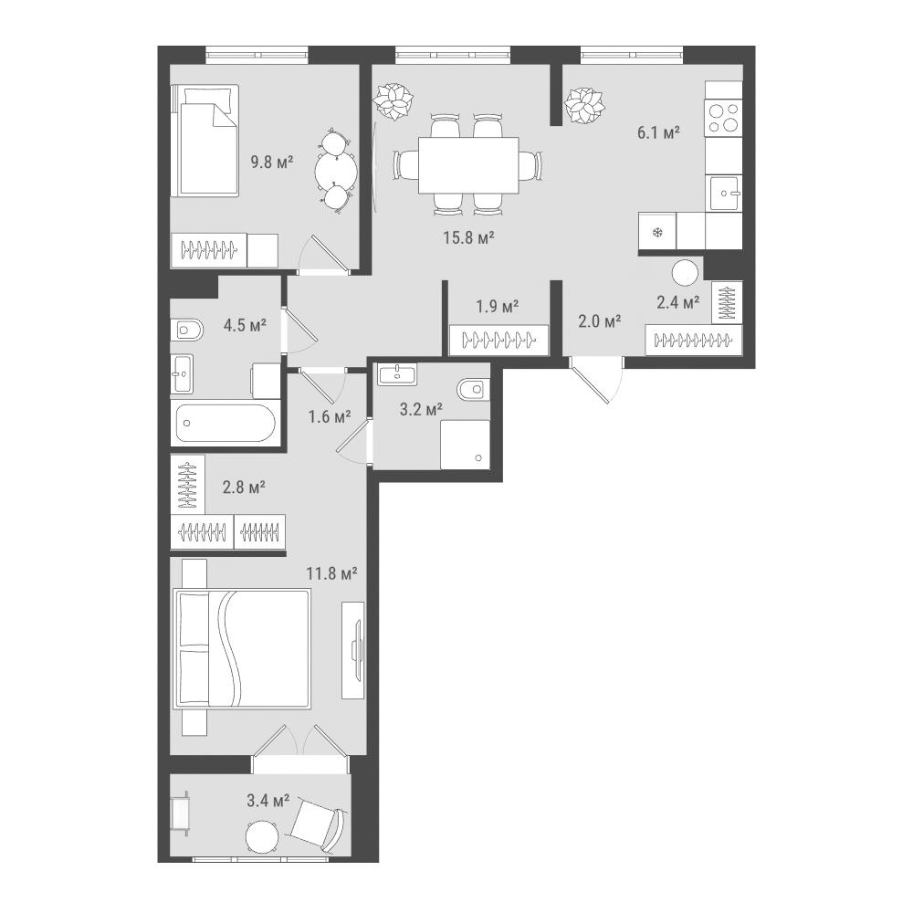 Студия 64 м2 в ЖК Фамильный дом корпус null этаж 7