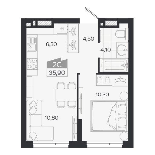 2-комнатная 35 м2 в ЖК Ясный берег корпус null этаж 27