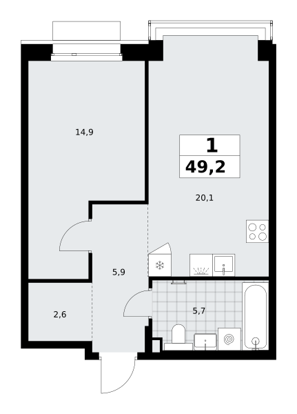 1-комнатная 49 м2 в ЖК Хольм корпус null этаж 4
