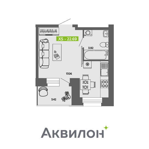 Студия 22 м2 в ЖК Аквилон ROSA корпус null этаж 10