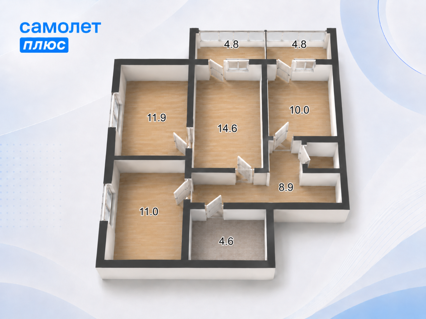3-комнатная 62.8 м2 в ЖК undefined корпус null этаж 9