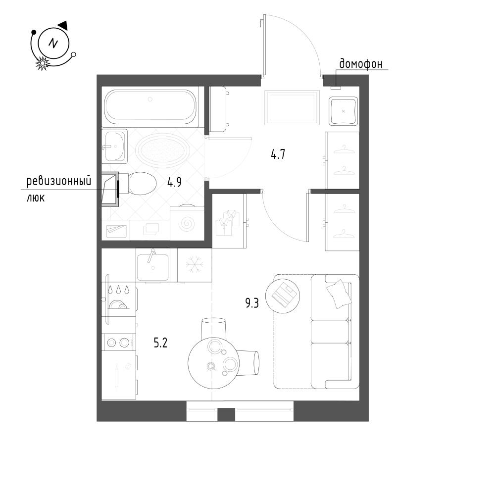 Студия 24 м2 в ЖК Монография корпус null этаж 2