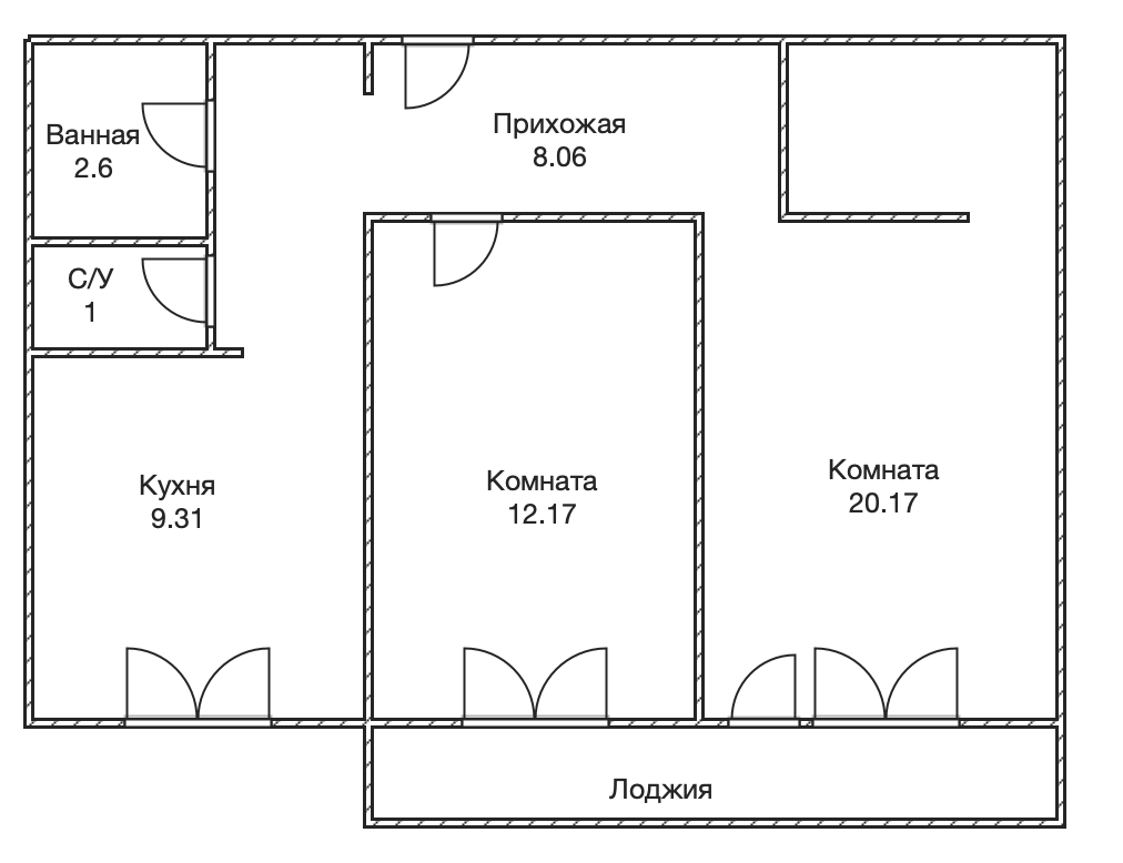2-комнатная 53.4 м2 в ЖК undefined корпус null этаж 7