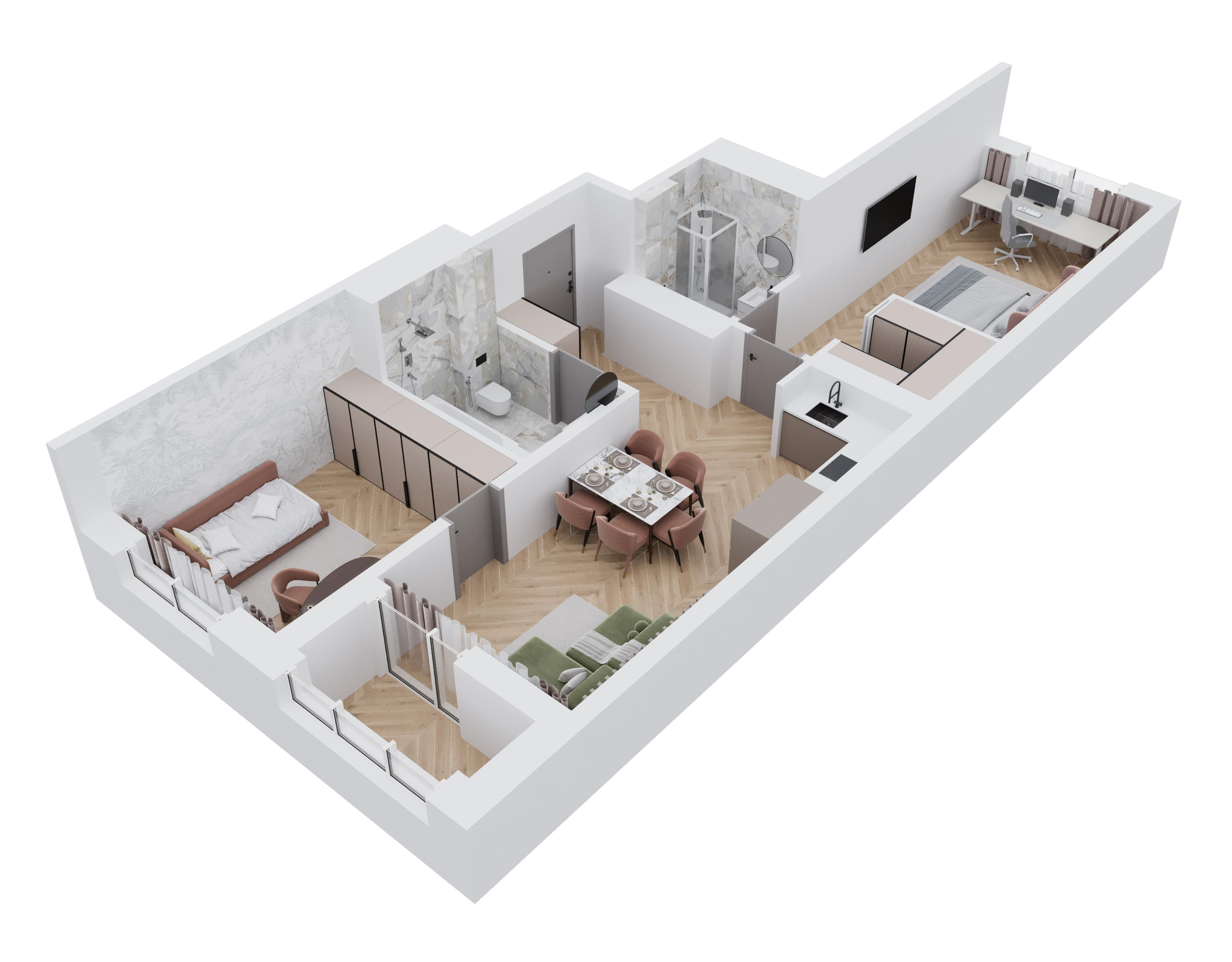 2-комнатная 66 м2 в ЖК Воронежский бульвар корпус null этаж 10