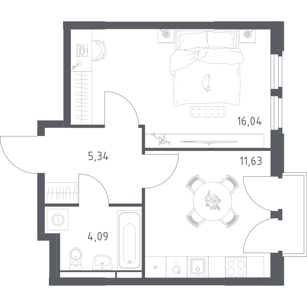 1-комнатная 37 м2 в ЖК Космический Квартал корпус null этаж 9