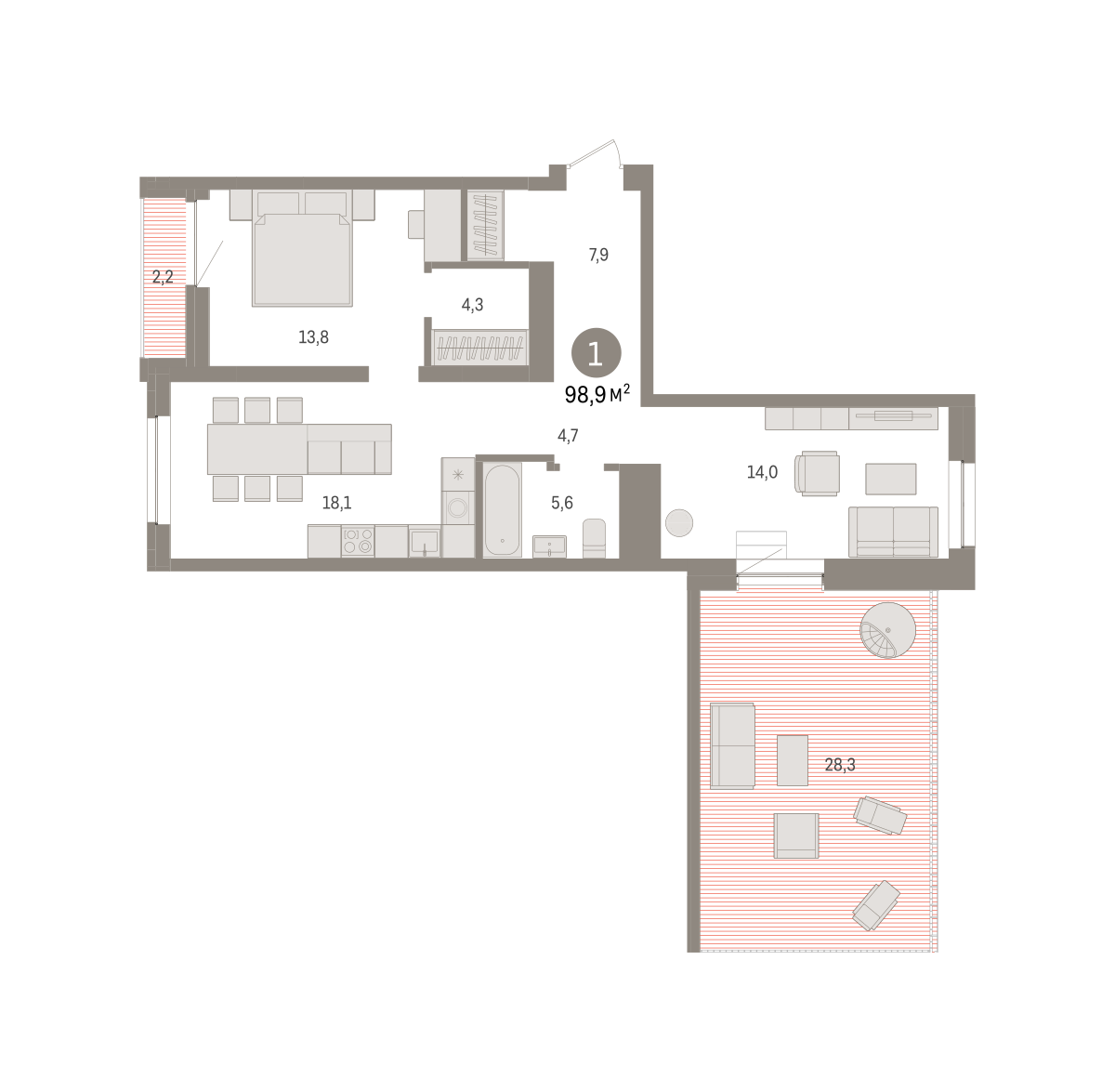1-комнатная 98 м2 в ЖК Речной порт корпус null этаж 10