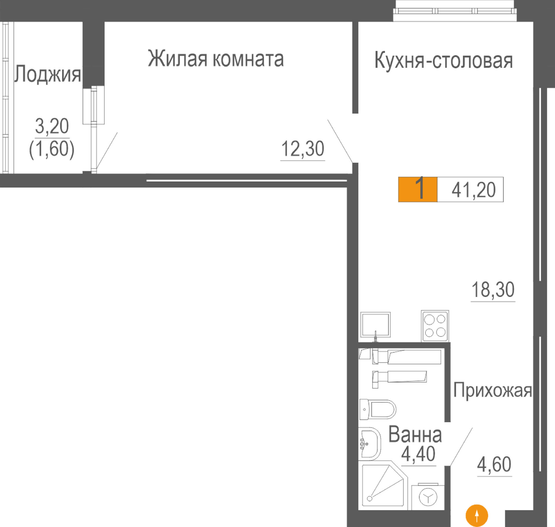 1-комнатная 38 м2 в ЖК Фристайл корпус null этаж 12