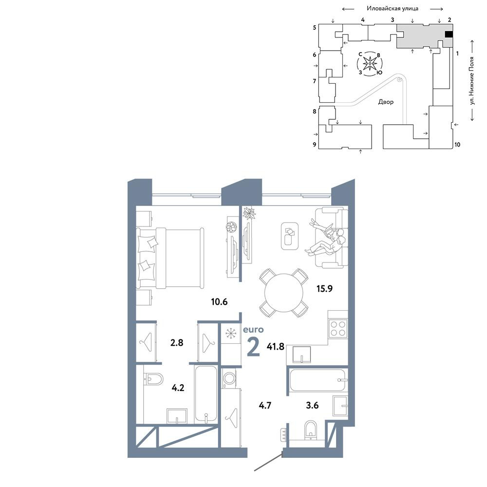 2-комнатная 41 м2 в ЖК Страна.Заречная корпус null этаж 5