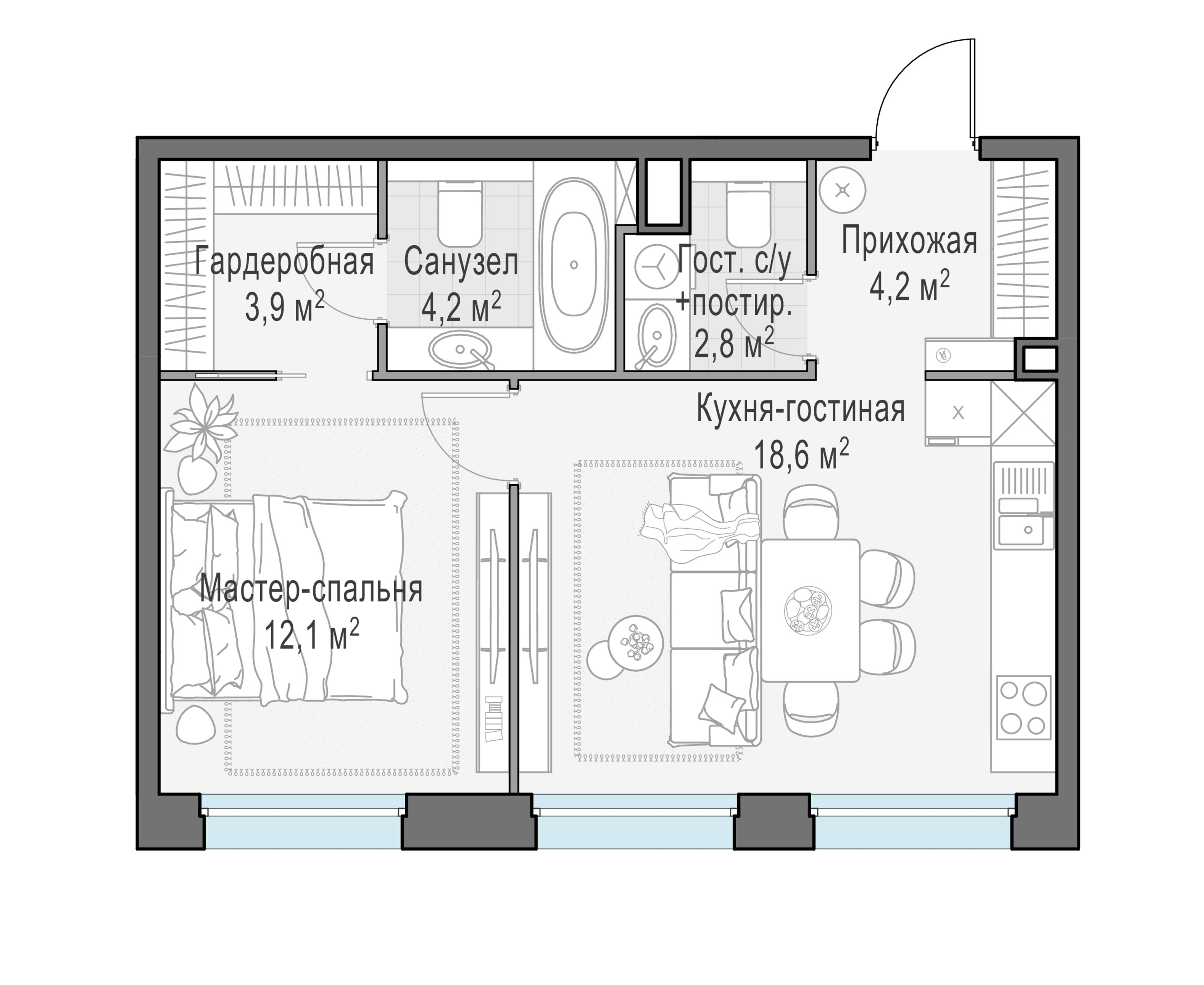 2-комнатная 45 м2 в ЖК Жилые кварталы «Белый Град» корпус null этаж 7