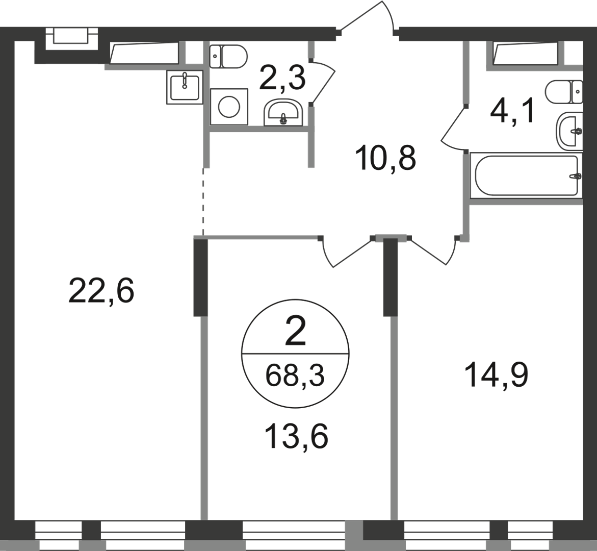 2-комнатная 68 м2 в ЖК Первый Московский корпус null этаж 7