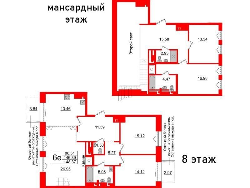 5-комнатная 146 м2 в ЖК Империал Клаб корпус null этаж 8