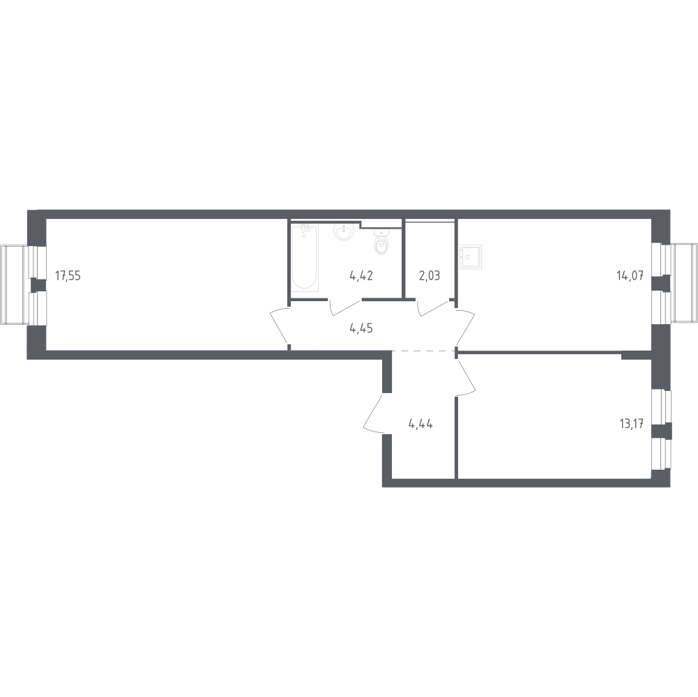 2-комнатная 60 м2 в ЖК Рублёвский Квартал корпус null этаж 3