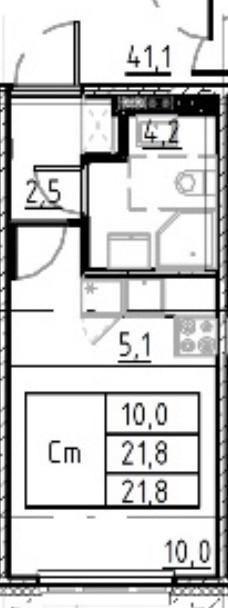 Студия 21.8 м2 в ЖК undefined корпус null этаж 3