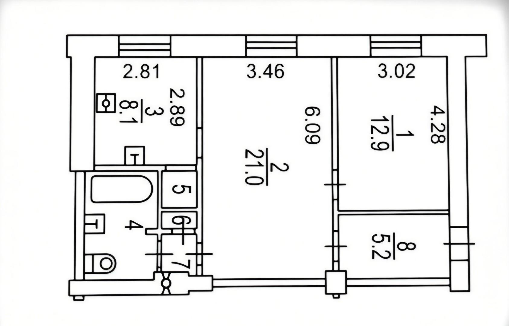 2-комнатная 55.1 м2 в ЖК undefined корпус null этаж 2