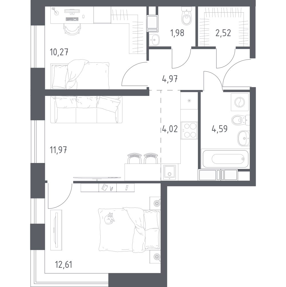 Студия 52 м2 в ЖК Цветочные поляны корпус null этаж 3