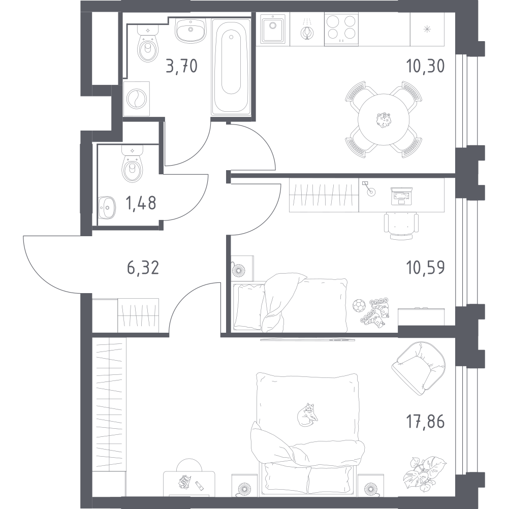 2-комнатная 50 м2 в ЖК Рябиновая Роща корпус null этаж 10