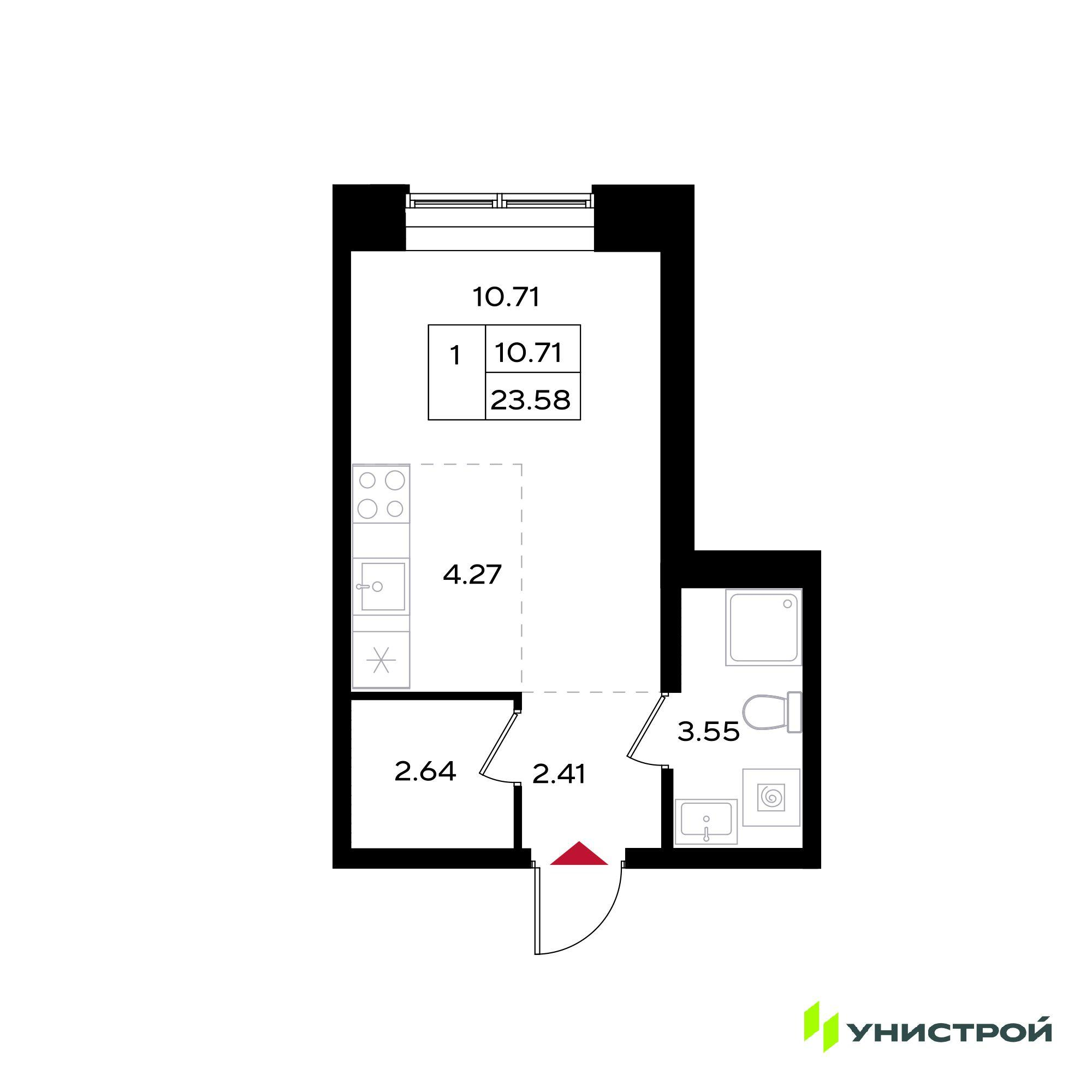 Студия 23 м2 в ЖК Уникум на Энгельса корпус null этаж 15