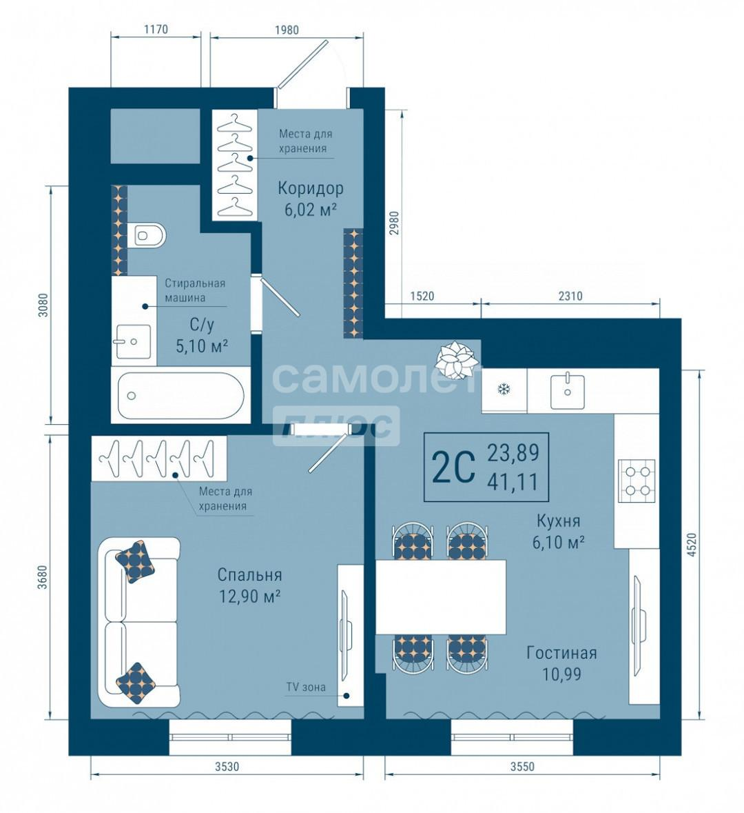 2-комнатная 41.1 м2 в ЖК undefined корпус null этаж 8