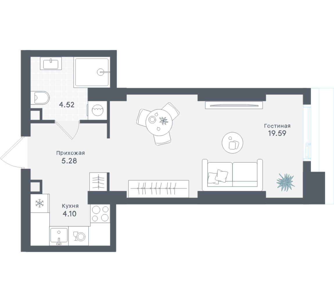 Студия 33 м2 в ЖК Solos корпус null этаж 12